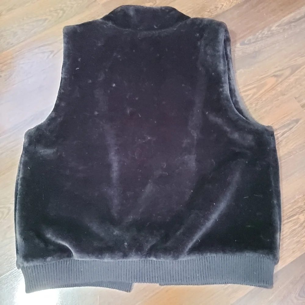Talbots Black Faux Fur Sleeveless Vest Women's | Size L/XL - Picture 3 of 8